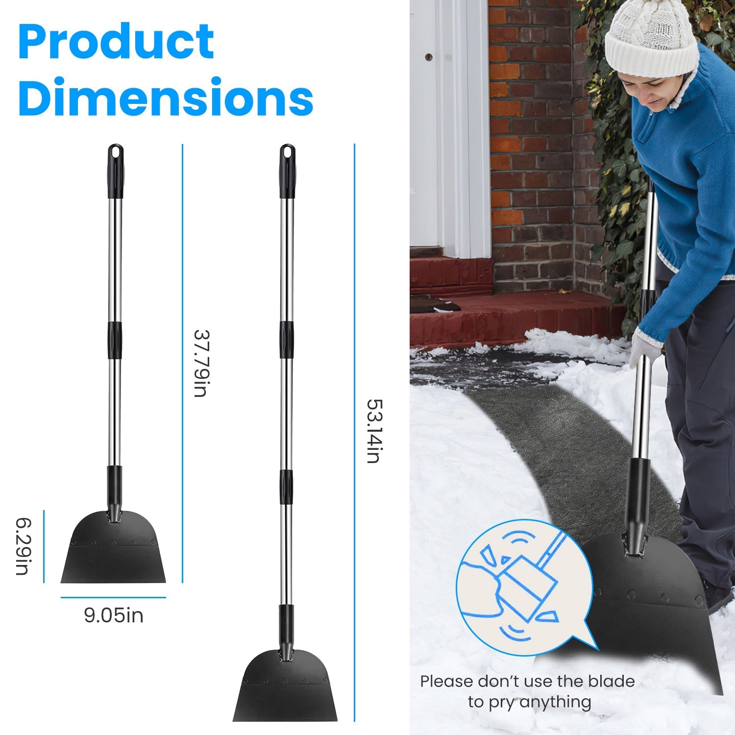 1Pc 53In Flat Snow Shovel Ice Scraper Manganese Steel Snow Ice Chopper For Walkway Pathway Driveway Ice Removal Gardening Cleaning Scraper Shovel For Weeding Lawn Edging - Vendlett